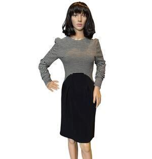 American Vintage Chetta B black white stripped wool fitted midi dress size small